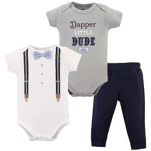 Little Treasure Baby Boy Cotton Bodysuit and Pant Set, Dapper Bow Tie - 1 of 1