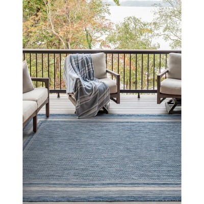 Blue Synthetic Easy-Care Reversible Outdoor Rug 9' x 12'