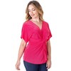 24seven Comfort Apparel Womens V Neck Knot Front Sleeve Top - 2 of 4