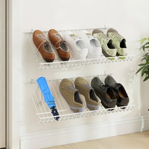 Closet Shelves Wall Mounted Set of 2 Metal Wire Shoe Racks - 1 of 4