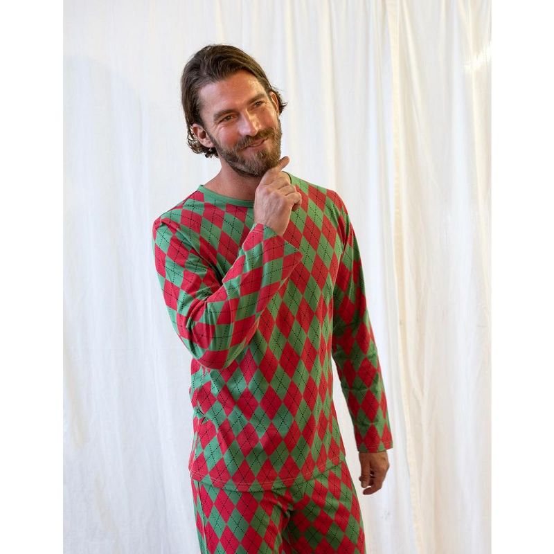 Leveret Mens Two Piece Cotton Argyle Christmas Pajamas, 2 of 4