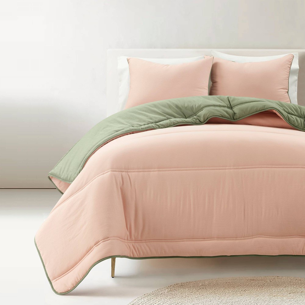 Lush Décor Full/Queen 3pc Oslo Soft Reversible Quilted Comforter Set Coral/Sage: Teen Bedding Set, Lightweight, OEKO-TEX Certified