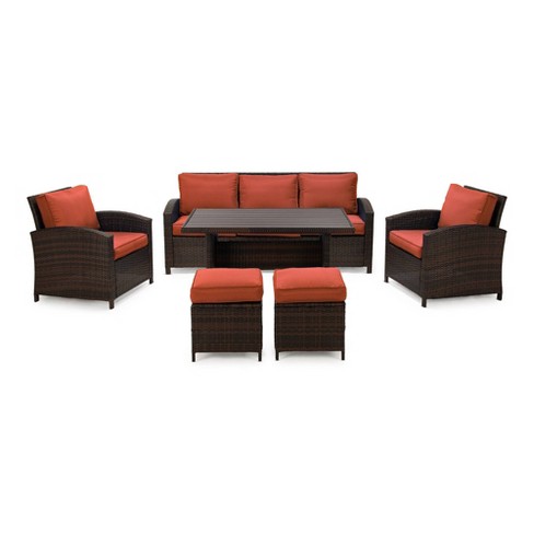 6pc Wicker Outdoor Conversation Set with Cushions & Ottomans - Orange - EDYO LIVING - image 1 of 4