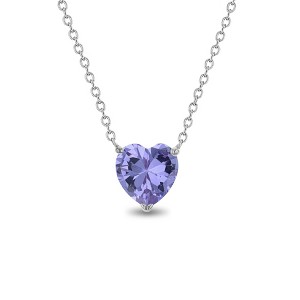 Girls' Prong CZ Birthstone Heart Sterling Silver Necklace - In Season Jewelry - 1 of 2