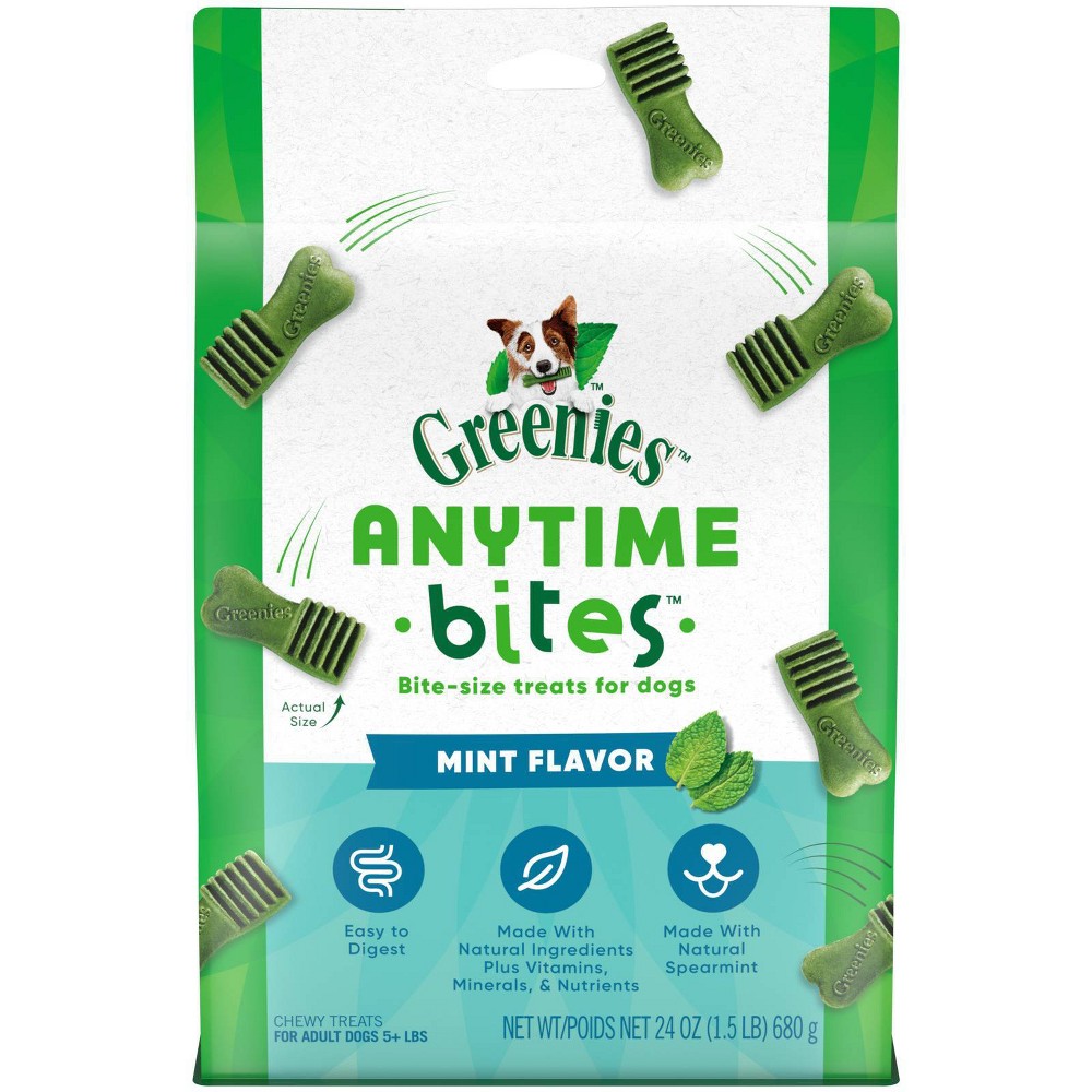 Photos - Dog Food Greenies Anytime Bites Dental Peppermint Flavor Dog Treats - Mint - 24oz 