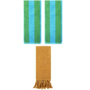REGALWOVEN 3 Packs Striped and Solid Tassels Absorbent Soft Cotton Hand Towel for Bathroom - 1 of 4