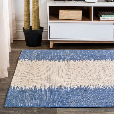 Coastal Stripe Denim Blue and Beige 8' x 10' Synthetic Area Rug