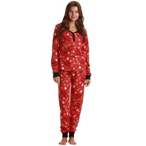 #followme Buffalo Plaid 2 Piece Thermal Pajama Set for Women -Jogger Winter Christmas PJs - 1 of 3