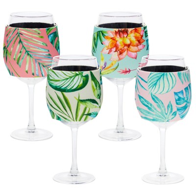 Juvale 12 Pack Tropical Wine Glass Sleeve Protector, Insulated Drink Covers for Luau (4 Designs)