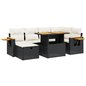 vidaXL 7 Piece Patio Sofa Set with Cushions Black and Cream Poly Rattan - Without Storage - 1 of 4