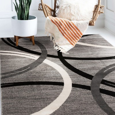 Modern Abstract Wavy Circles Gray 5'3" x 7'3" Synthetic Area Rug