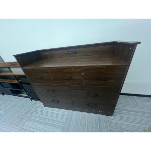 6-Drawer Wooden Dresser with LED Lights & Power Outlet, Modern Storage Chest with Smooth Gliding Drawers, 47x16x47 inch, Black Wood Grain - 1 of 1