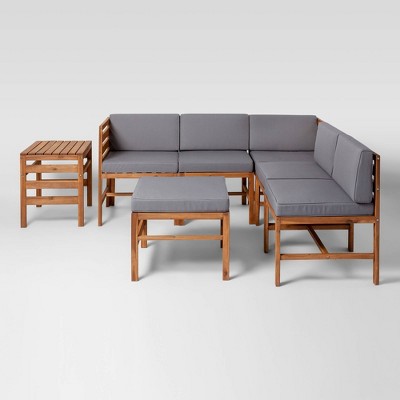 7pc Outdoor Modular Acacia Sectional - Brown - Saracina Home