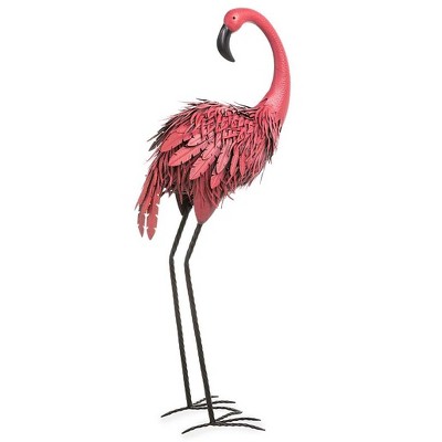 Wind & Weather Fancy-Feathered Indoor/Outdoor Metal Looking Back Flamingo