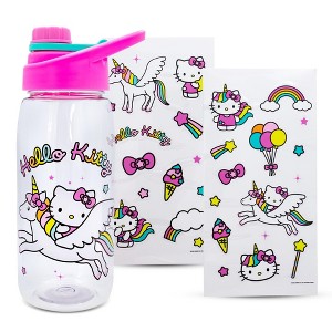 Silver Buffalo Sanrio Hello Kitty Unicorn Twist Spout Water Bottle and Sticker Set | 20 Ounces - 1 of 4