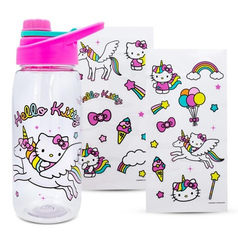 Silver Buffalo Sanrio Hello Kitty Unicorn Twist Spout Water Bottle And  Sticker Set