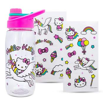 Silver Buffalo Sanrio Hello Kitty Unicorn Twist Spout Water Bottle and Sticker Set | 20 Ounces