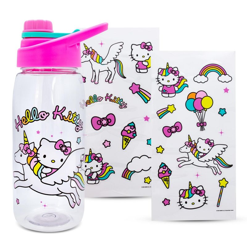 Silver Buffalo Sanrio Hello Kitty Unicorn Twist Spout Water Bottle and Sticker Set | 20 Ounces, 1 of 10