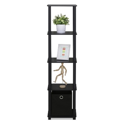 Furinno 5-Tier Black No-Tools Display Shelf with Storage Bin