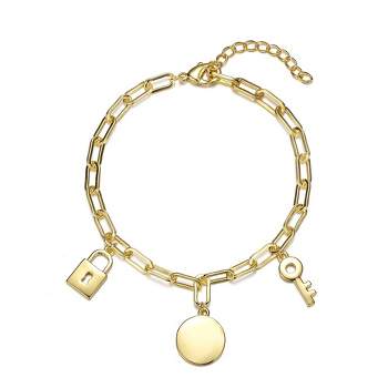 14K Gold Plated Cubic Zirconia Three Charm Bracelet Anklet