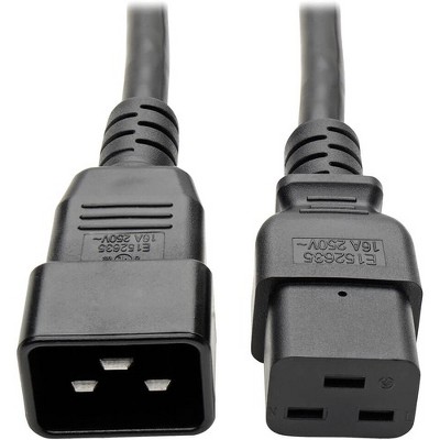 Tripp Lite 6ft Power Cord Extension Cable C19 to C20 Heavy Duty 20A 12AWG 6' - 20A, 12AWG (IEC-320-C19 to IEC-320-C20) 6-ft."