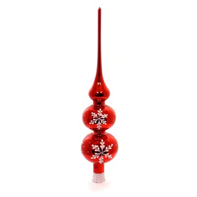 Golden Bell Collection 13.0" Red Shiny Topper W/Snowflakes Finial Christmas  -  Tree Toppers