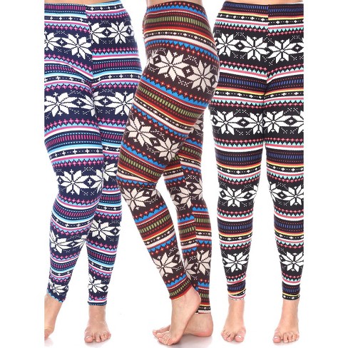 Women's Pack Of 3 Plus Size Leggings Brown/multi, Black/multi, Navy/fuchsia One  Size Fits Most Plus - White Mark : Target