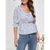 Coolmee Women's Blouse V Neck Half Sleeve Shirts Babydoll Tops Business Casual Lantern Sleeve Tunic Tops purple S - 2 of 4