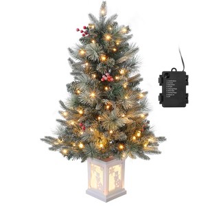 3ft Pre-Lit Mini Christmas Tree, Tabletop Artificial Xmas Tree with 78 Led Lights, Snow Flocked or Nordic Spruce, For Home and Office - 1 of 4