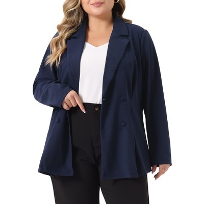 Agnes Orinda Women's Plus Size Lapel Work Double Breasted Jacket Blazers