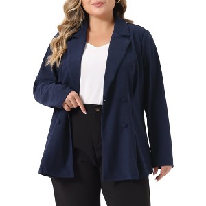 Agnes Orinda Women's Plus Size Lapel Work Double Breasted Jacket Blazers - 1 of 4