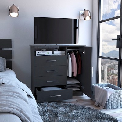 ACEPANO 4 Drawer Dresser with Single Door Cabinet & One Open Shelf-Black