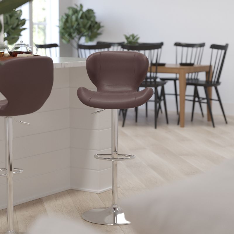 Merrick Lane Adjustable Height Barstool Contemporary Bar Height Stool with Curved Back and Metal Base with Footrest, 3 of 22