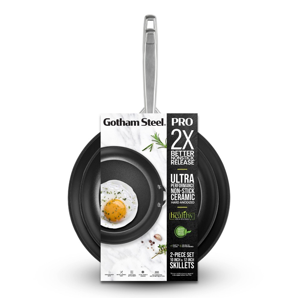 Gotham Steel Pro 2x Nonstick 2pk 10 & 12 Hard Anodized Aluminum Ceramic Fry Pan Set