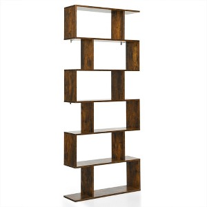 Costway 1/2 PCS 6 Tier S-Shaped Bookshelf Storage Display Bookcase Z-Shelf Coffee - 1 of 4