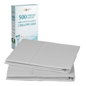 Luxury 500 Thread Count Pillowcase Set - 100% Cotton Sateen, Cool & Breathable by California Design Den - 1 of 4