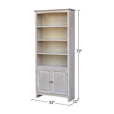 Washed Gray Taupe 72" Solid Wood Bookcase with Doors