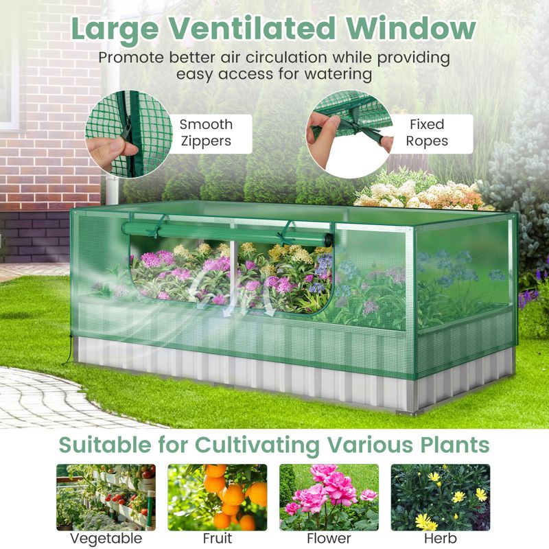 Tangkula 69” x 36” x 12” Galvanized Raised Garden Bed with Greenhouse Cover Raised Planter Box Kit with Roll-up Door 8PCS T Tags & A Pair of Gloves, 4 of 11