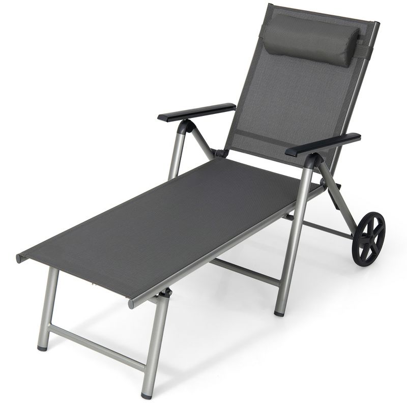 Costway 1PC\2 PCS Folding Chaise Lounge Chair Aluminum Recliner Back Adjust Wheels, 3 of 9