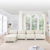 ModernLuxe Chenille Fabric Sofa with Ottoman & Lumbar Pillows, Ergonomic Sofa Couch for Living Room/Bedroom, Beige/Sky Blue/Green (2-4 Seats) - 3 of 4