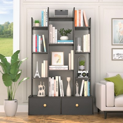 Aheaplus Geometric Storage Bookcase with 2 Drawers