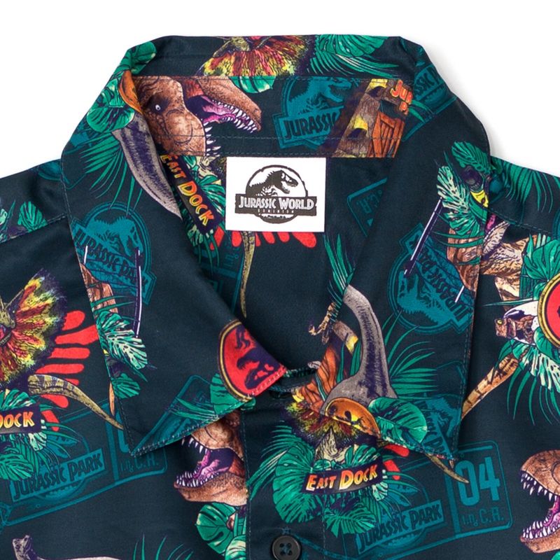 Jurassic World Jurassic Park T-Rex Hawaiian Button Down Dress Shirt Toddler to Adult, 4 of 8