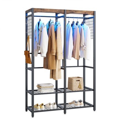 Bestier Metal Freestanding Wardrobe Storage Unit With Wooden Top Shelf ...