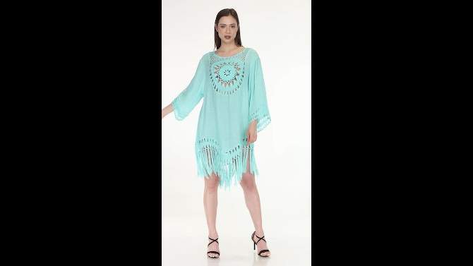Women's Crocheted Fringed Trim Dress Cover Up - White Mark, 2 of 7, play video