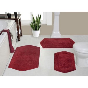 Waterford Collection Tufted Bath Rug, Extra Soft and Absorbent, Non-Slip Bath Mats, Machine Washable bath rugs for Bathroom, 3 Piece Set, Red - 1 of 4