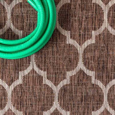 Espresso and Taupe Moroccan Trellis Indoor/Outdoor Runner Rug