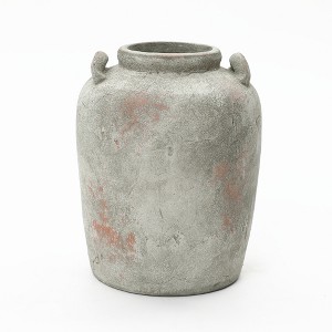 LuxenHome Rustic Old-World Gray with Brown 13.4-Inch Tall Round Terracotta Jug Vase with Handles Multicolored - 1 of 4