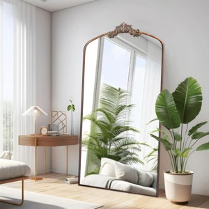 SEVOBAL Full Length Mirror 36"x66" Vintage Arched Metal Framed Mirror with Baroque Design for Bedroom Living Room, Brown+Antique Bronze, - 1 of 4
