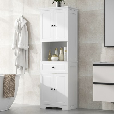 TIRAMISUBEST Tall Bathroom Cabinet with Four Doors, Large Storage Space Open Shelve, Upper Storage Cabinet, White