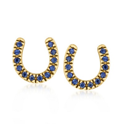 Ross-Simons 0.10 ct. t.w. Sapphire Horseshoe Earrings in 18kt Gold Over Sterling